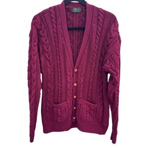 Robinsons Private Stock Vintage Burgundy Cable Knit Cardigan Sweater Womens M